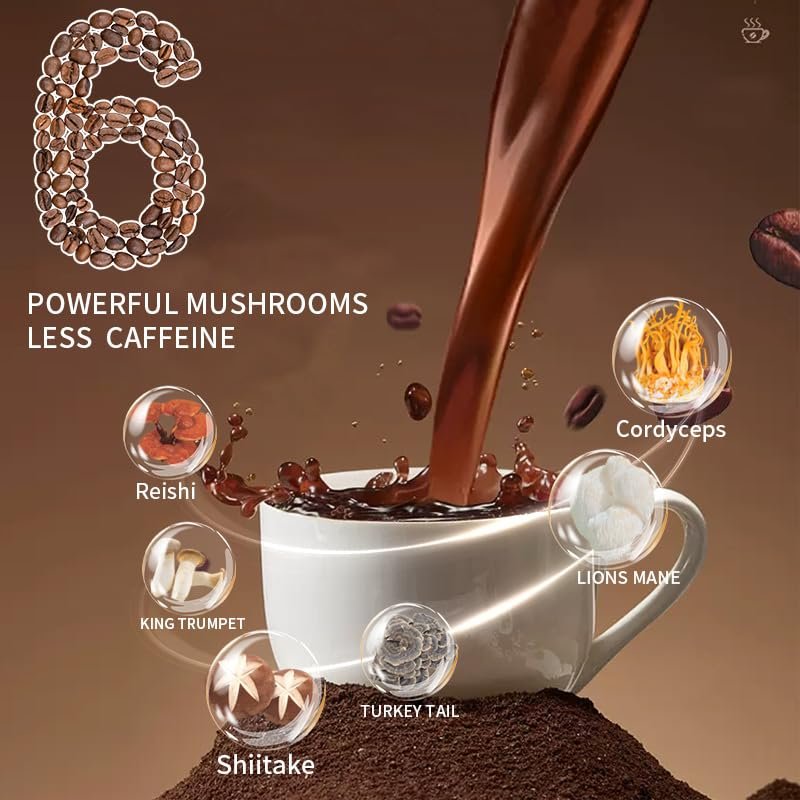 YEGE Pilz-Kaffee Instant mit Cordyceps, Reishi, King Trumpet, Shiitake, Turkey Tail, Löwenmähne für Energie, Fokus, positive Stimmung und Immununterstützung (30 Portionen)