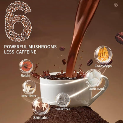 YEGE Pilz-Kaffee Instant mit Cordyceps, Reishi, King Trumpet, Shiitake, Turkey Tail, Löwenmähne für Energie, Fokus, positive Stimmung und Immununterstützung (30 Portionen)