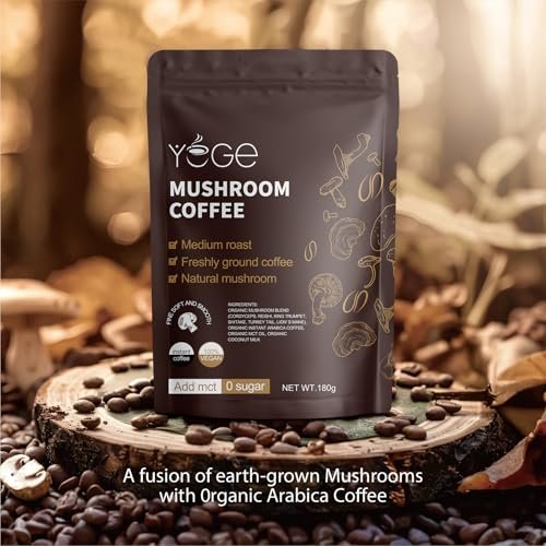 YEGE Pilz-Kaffee Instant mit Cordyceps, Reishi, King Trumpet, Shiitake, Turkey Tail, Löwenmähne für Energie, Fokus, positive Stimmung und Immununterstützung (30 Portionen)