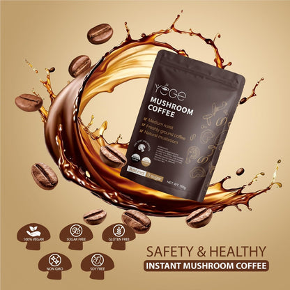 YEGE Pilz-Kaffee Instant mit Cordyceps, Reishi, King Trumpet, Shiitake, Turkey Tail, Löwenmähne für Energie, Fokus, positive Stimmung und Immununterstützung (30 Portionen)