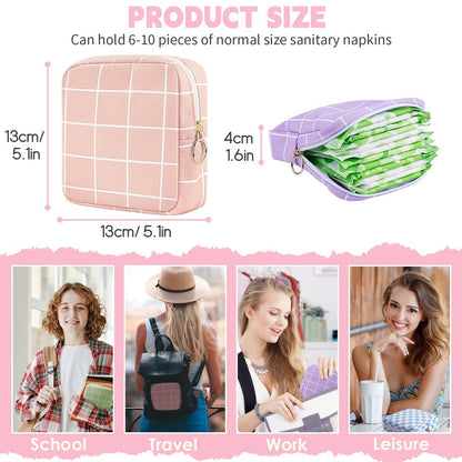 Desing Wish Period Bag - Damenhygiene Aufbewahrungstasche aus weichem Stoff, tragbare Menstruationsbinde-Tasche, Tamponhalter für die Handtasche, Erstes Perioden-Set für Mädchen 9-12 Jahre (Blau-Weiß Karo)