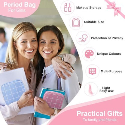 Desing Wish Period Bag Pouch – Weicher Stoff, tragbarer Damenbinden-Aufbewahrungsbeutel für die Handtasche, Erstausstattung für Mädchen von 9-12 Jahren (Rosa-Karo)