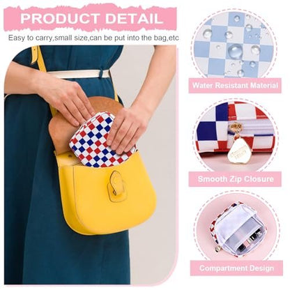 Desing Wish Period Bag - Damenhygiene Aufbewahrungstasche aus weichem Stoff, tragbare Menstruationsbinde-Tasche, Tamponhalter für die Handtasche, Erstes Perioden-Set für Mädchen 9-12 Jahre (Blau-Weiß Karo)
