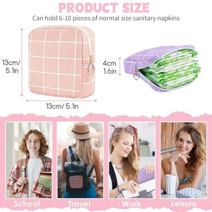 Desing Wish Period Bag - Damenhygiene Aufbewahrungstasche aus weichem Stoff, tragbare Menstruationsbinde-Tasche, Tamponhalter für die Handtasche, Erstes Perioden-Set für Mädchen 9-12 Jahre (Blau-Weiß Karo)