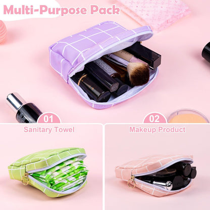 Desing Wish Period Bag - Damenhygiene Aufbewahrungstasche aus weichem Stoff, tragbare Menstruationsbinde-Tasche, Tamponhalter für die Handtasche, Erstes Perioden-Set für Mädchen 9-12 Jahre (Blau-Weiß Karo)