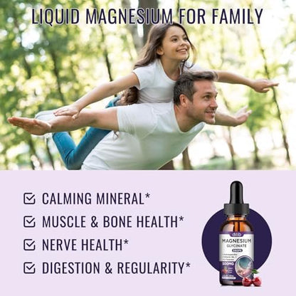 Dilib Magnesium Glycinat Flüssig 500mg mit Vitamin B6, Ashwagandha, L-Theanin, Kamille – Hochdosiertes Magnesiumpräparat für Schlaf, Stress, Energie, Stimmung – Kirschgeschmack – 60 ml