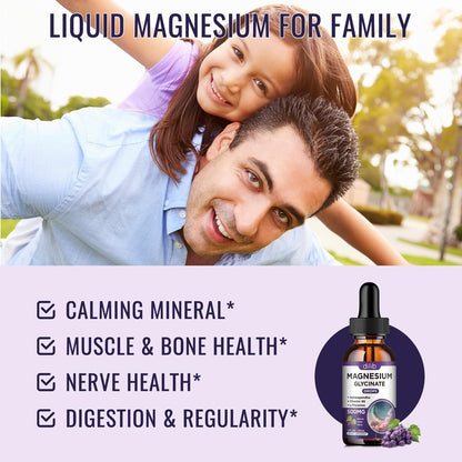 Dilib Magnesium Glycinat Flüssige Tropfen 500mg mit Vitamin B6, Ashwagandha, L-Theanin, Kamille – Hochdosiertes Magnesiumpräparat für Schlaf, Stress, Energie & Stimmung – Traubengeschmack, 60 ml