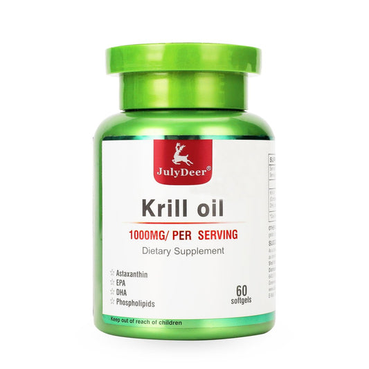 JulyDeer Antarktischer Krillöl 1000 mg mit Omega-3 EPA, DHA, Astaxanthin und Phospholipiden – 60 Softgels, ohne Fischgeschmack, für Gelenke, Herz, Gehirn und Immunsystem