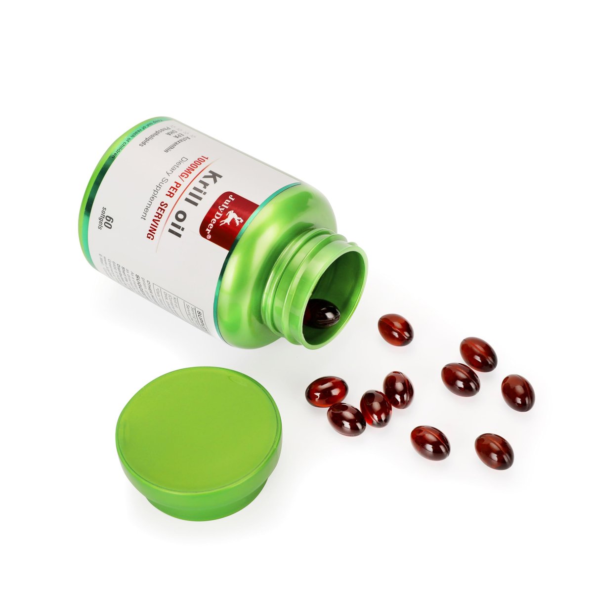 JulyDeer Antarktischer Krillöl 1000 mg mit Omega-3 EPA, DHA, Astaxanthin und Phospholipiden – 60 Softgels, ohne Fischgeschmack, für Gelenke, Herz, Gehirn und Immunsystem