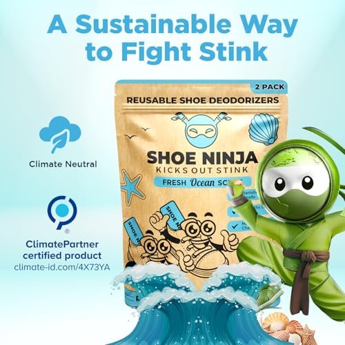 Shoe Ninja Schuhdeodorierer – Geruchsentfernung mit Aktivkohle, wiederverwendbar, ideal für Sport – 1 Packung (2 Stück)