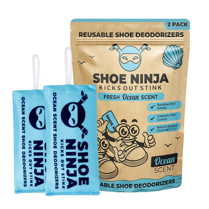 Shoe Ninja Schuhdeodorierer – Geruchsentfernung mit Aktivkohle, wiederverwendbar, ideal für Sport – 1 Packung (2 Stück)