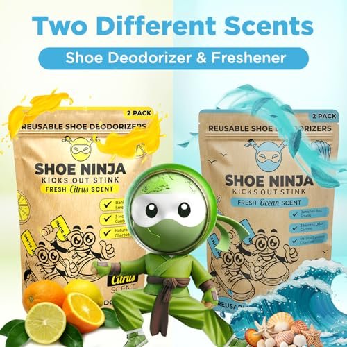 Shoe Ninja Schuhdeodorierer – Geruchsentfernung mit Aktivkohle, wiederverwendbar, ideal für Sport – 1 Packung (2 Stück)