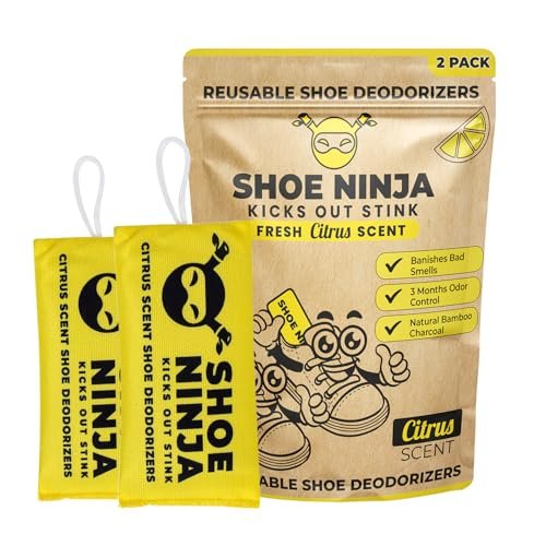 Shoe Ninja Schuhdeo – Aktivkohle Schuhdeodorizer, wiederverwendbarer Geruchsentferner für Schuhe, Boxhandschuhe & Sportsachen – 1 Packung mit 2 Stück