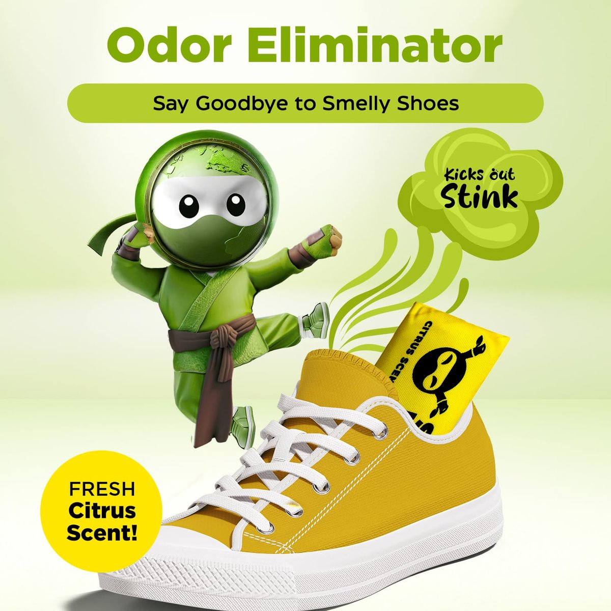 Shoe Ninja Schuhdeo – Aktivkohle Schuhdeodorizer, wiederverwendbarer Geruchsentferner für Schuhe, Boxhandschuhe & Sportsachen – 1 Packung mit 2 Stück