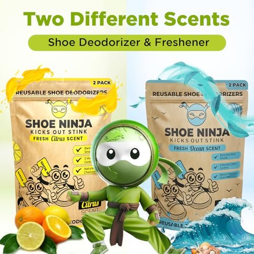 Shoe Ninja Schuhdeo – Aktivkohle Schuhdeodorizer, wiederverwendbarer Geruchsentferner für Schuhe, Boxhandschuhe & Sportsachen – 1 Packung mit 2 Stück