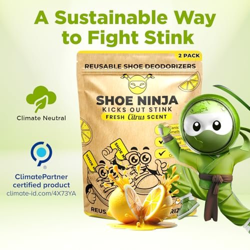 Shoe Ninja Schuhdeo – Aktivkohle Schuhdeodorizer, wiederverwendbarer Geruchsentferner für Schuhe, Boxhandschuhe & Sportsachen – 1 Packung mit 2 Stück