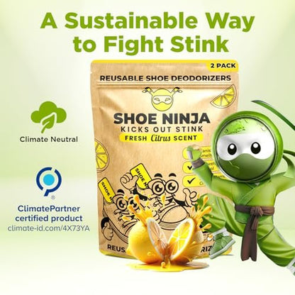 Shoe Ninja Schuhdeo – Aktivkohle Schuhdeodorizer, wiederverwendbarer Geruchsentferner für Schuhe, Boxhandschuhe & Sportsachen – 1 Packung mit 2 Stück