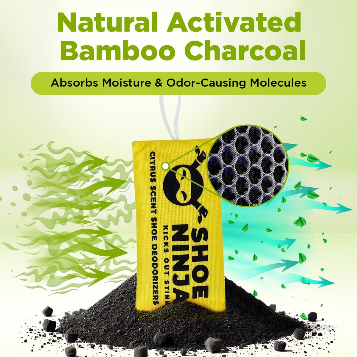 Shoe Ninja Schuhdeo – Aktivkohle Schuhdeodorizer, wiederverwendbarer Geruchsentferner für Schuhe, Boxhandschuhe & Sportsachen – 1 Packung mit 2 Stück