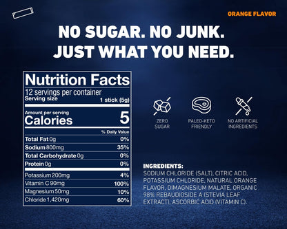 Salty Orange Elektrolyt-Päckchen | HSA FSA | 800 mg Natrium | Stevia-gesüßt & zuckerfreies Elektrolytpulver | Hydration für Schweiß-Wiederherstellung, Fasten, POTS | Ergibt 32 Fl Oz (Packung mit 12)