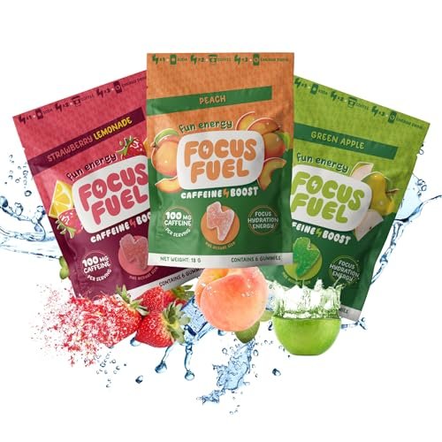 FocusFuel Energy Chews – Probierpaket mit 9 Portionen (3 Geschmacksrichtungen) – 100 mg Koffein + Alpha GPC + L-Theanin + B12, Magnesium – Kein Crash oder Zittern