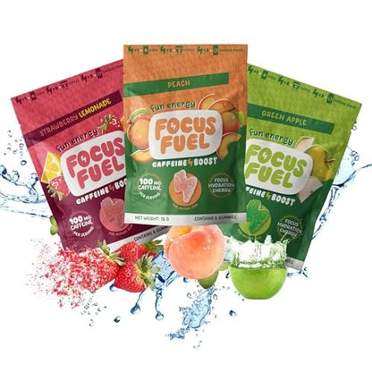 FocusFuel Energy Chews – Probierpaket mit 9 Portionen (3 Geschmacksrichtungen) – 100 mg Koffein + Alpha GPC + L-Theanin + B12, Magnesium – Kein Crash oder Zittern