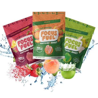 FocusFuel Energy Chews – Probierpaket mit 9 Portionen (3 Geschmacksrichtungen) – 100 mg Koffein + Alpha GPC + L-Theanin + B12, Magnesium – Kein Crash oder Zittern