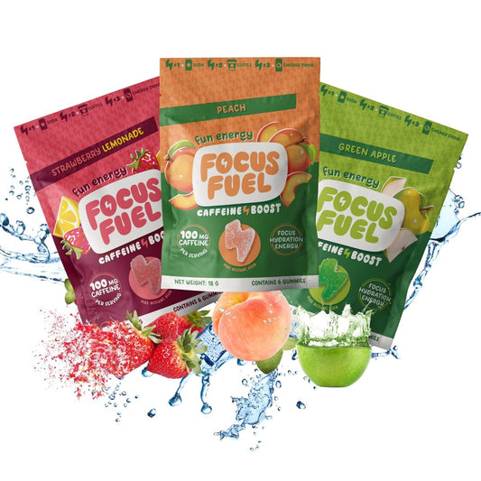 FocusFuel Energy Chews – Probierpaket mit 9 Portionen (3 Geschmacksrichtungen) – 100 mg Koffein + Alpha GPC + L-Theanin + B12, Magnesium – Kein Crash oder Zittern