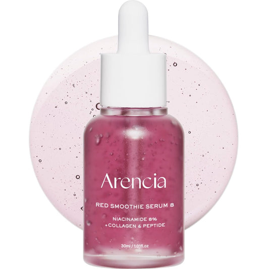 Arencia Red Collagen + Peptide Smoothie Serum – 8% Niacinamid, Vitamin C, Vitamin E – Lifting Anti-Aging Serum für Glas-Haut und verbesserte Hauttextur