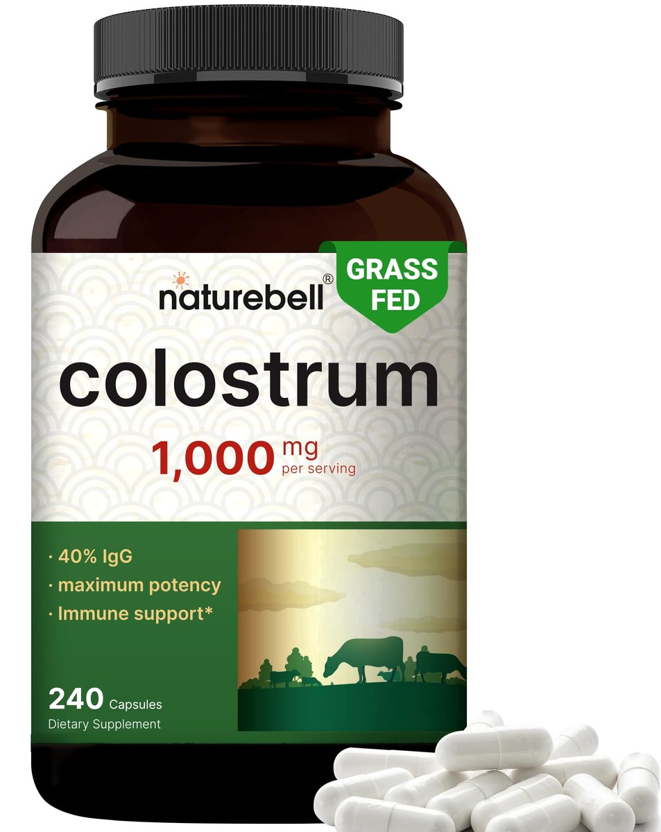NatureBell Rinderkolostrum Supplement 1.000 mg pro Portion, 240 Kapseln | 40 % IgG Kolostrumpulver für Darmgesundheit, Blähungen, Haut, Haare und Immununterstützung – Nicht-GVO