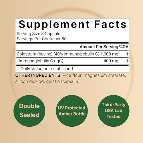 NatureBell Rinderkolostrum Supplement 1.000 mg pro Portion, 240 Kapseln | 40 % IgG Kolostrumpulver für Darmgesundheit, Blähungen, Haut, Haare und Immununterstützung – Nicht-GVO
