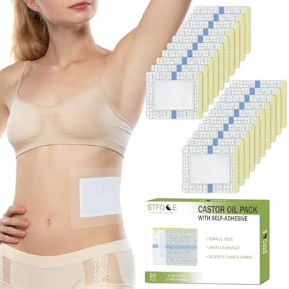 STFOCE 20er Pack Rizinusöl Packung Wickel, Transparente Folie, Selbstklebend, Auslaufsicher, Tragbar, für Zuhause und Reisen, 17x13 cm (1 Packung mit 20)