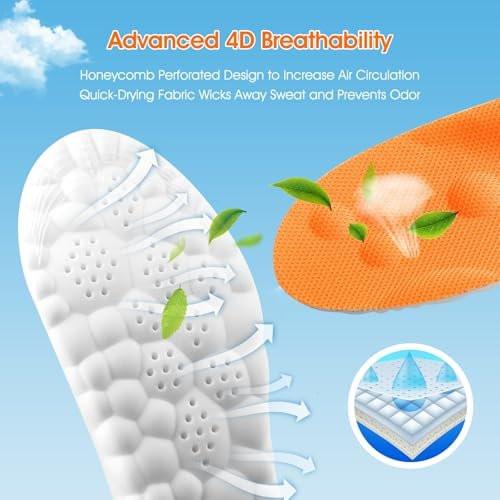 4D Cloud-Like Komfort Einlegesohlen für Herren - Weiche Memory-Schaum-Dämpfung - Zuschneidbare Steppers Einlegesohlen mit Fußgewölbestütze gegen Fußschmerzen und Müdigkeit (Orange, US M 7.5-10.5)