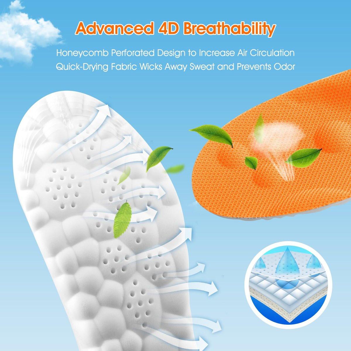 4D Cloud-Like Komfort Einlegesohlen für Herren - Weiche Memory-Schaum-Dämpfung - Zuschneidbare Steppers Einlegesohlen mit Fußgewölbestütze gegen Fußschmerzen und Müdigkeit (Orange, US M 7.5-10.5)