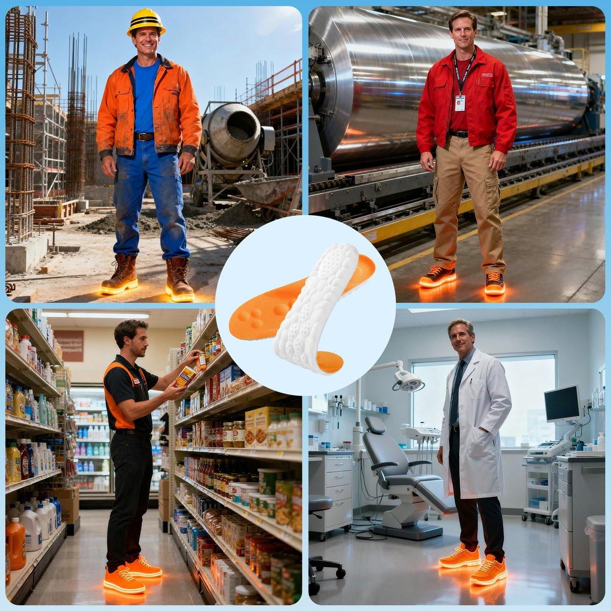 4D Cloud-Like Komfort Einlegesohlen für Herren - Weiche Memory-Schaum-Dämpfung - Zuschneidbare Steppers Einlegesohlen mit Fußgewölbestütze gegen Fußschmerzen und Müdigkeit (Orange, US M 7.5-10.5)