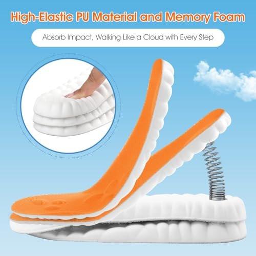 4D Cloud-Like Komfort Einlegesohlen für Herren - Weiche Memory-Schaum-Dämpfung - Zuschneidbare Steppers Einlegesohlen mit Fußgewölbestütze gegen Fußschmerzen und Müdigkeit (Orange, US M 7.5-10.5)
