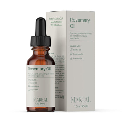 MAREAL Reines Rosmarinöl für Haarwachstum und Kopfhautgesundheit | Angereichert mit Rizinus- und Kokosöl | Haardichte- und Regenerationsbehandlung für Frauen und Männer | 100% natürlich | Vorrat für bis zu 3 Monate | 50 ml