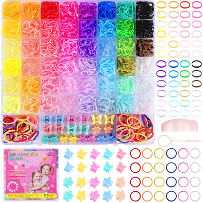 Funtopia 2100-teilige bunte Haargummis für Mädchen, 46 Farben, Baby-Haarbänder, kleine elastische Haarbänder mit Mini-Haarspangen für Kleinkinder und Kinder