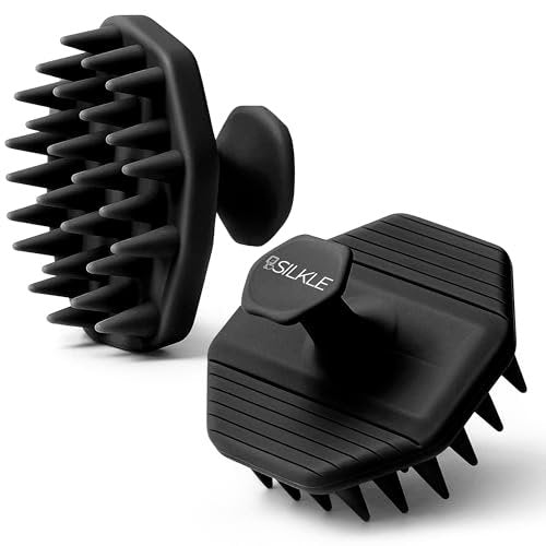SILKLE Kopfhautmassagegerät Shampoo-Bürste – Silikon-Kopfhautschrubber für Haarwachstum & Schuppenentfernung, Einteilig, Rutschfester Griff, Weiche Borsten, Nass/Trocken Duschpeeling für alle Haartypen – Schwarz