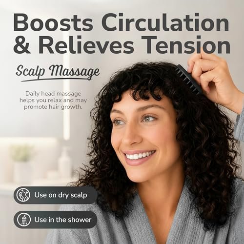 SILKLE Kopfhautmassagegerät Shampoo-Bürste – Silikon-Kopfhautschrubber für Haarwachstum & Schuppenentfernung, Einteilig, Rutschfester Griff, Weiche Borsten, Nass/Trocken Duschpeeling für alle Haartypen – Schwarz