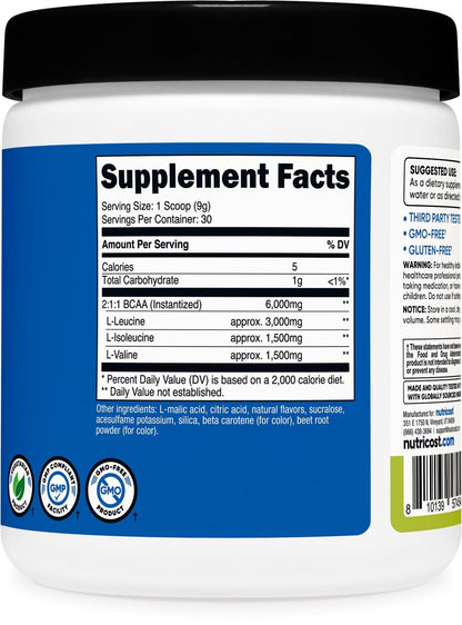 Nutricost BCAA Pulver 2:1:1 (Pfirsich-Birne, 30 Portionen) - Verzweigtkettige Aminosäuren