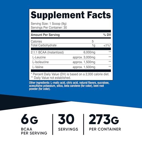 Nutricost BCAA Pulver 2:1:1 (Pfirsich-Birne, 30 Portionen) - Verzweigtkettige Aminosäuren