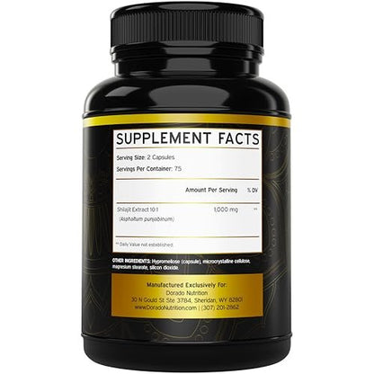 Shilajit Kapseln mit 85+ Spurenelementen (75-Tage-Vorrat, 1000 mg Extrakt pro Portion) – Himalaya-Shilajit für Männer & Frauen mit Fulvinsäure – Laborgeprüft, Vegan, USA-Herstellung