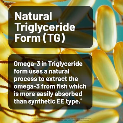 NatureWise Ultra Omega 3 Fischöl 2200 mg – 1300 mg Omega-3 - Triglyceridform - Zitronengeschmack - Wild gefangenes Fischöl + EPA & DHA - Burpless, Nicht-GVO - 60 Weichkapseln [1-Monatsvorrat]