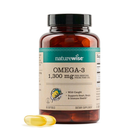 NatureWise Ultra Omega 3 Fischöl 2200 mg – 1300 mg Omega-3 - Triglyceridform - Zitronengeschmack - Wild gefangenes Fischöl + EPA & DHA - Burpless, Nicht-GVO - 60 Weichkapseln [1-Monatsvorrat]