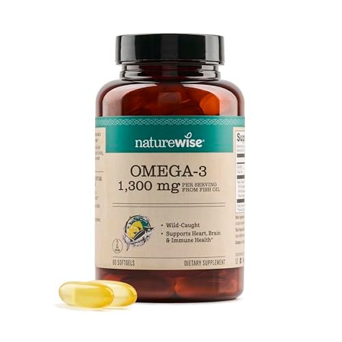 NatureWise Ultra Omega 3 Fischöl 2200 mg – 1300 mg Omega-3 - Triglyceridform - Zitronengeschmack - Wild gefangenes Fischöl + EPA & DHA - Burpless, Nicht-GVO - 60 Weichkapseln [1-Monatsvorrat]