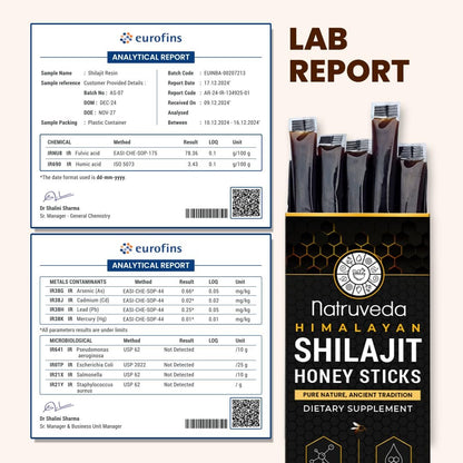 Natruveda Himalayan Shilajit Honey Sticks - 75%+ Fulvinsäure & Spurenelemente - Rohhonig, Safran & Shilajit-Harz - 10 Sticks