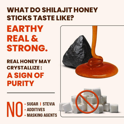 Natruveda Himalayan Shilajit Honey Sticks - 75%+ Fulvinsäure & Spurenelemente - Rohhonig, Safran & Shilajit-Harz - 10 Sticks