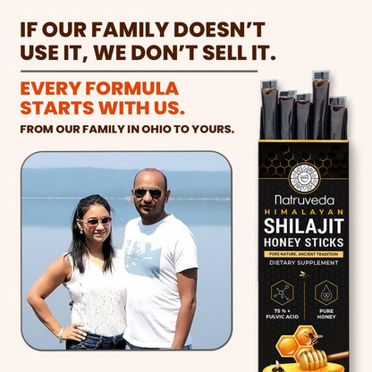 Natruveda Himalayan Shilajit Honey Sticks - 75%+ Fulvinsäure & Spurenelemente - Rohhonig, Safran & Shilajit-Harz - 10 Sticks