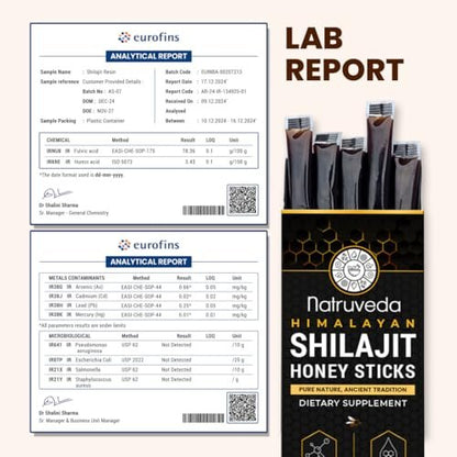 Natruveda Himalayan Shilajit Honey Sticks - 75%+ Fulvinsäure & Spurenelemente - Rohhonig, Safran & Shilajit-Harz - 10 Sticks