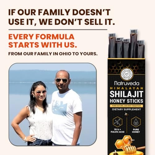 Natruveda Himalayan Shilajit Honey Sticks - 75%+ Fulvinsäure & Spurenelemente - Rohhonig, Safran & Shilajit-Harz - 10 Sticks